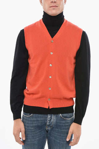 Ärmelloser Pullover aus Kaschmir mit vorderer Knopfleiste