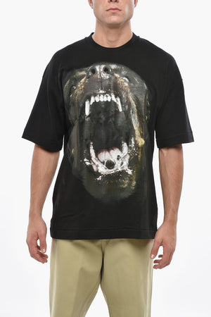 T-Shirt Girocollo in Tinta unita con Maxi Stampa