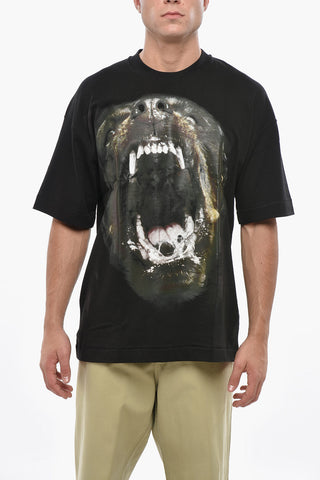T-Shirt Girocollo in Tinta unita con Maxi Stampa