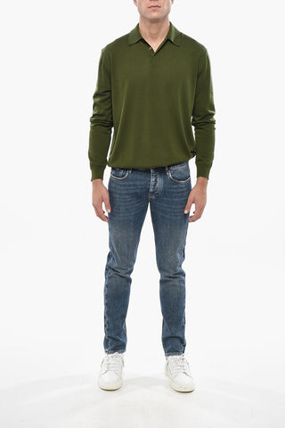 Virgin Wool Sweater with Polo Neck