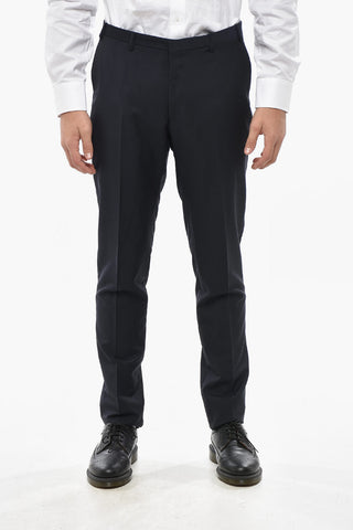 Solid Color Virgin Wool and Mohair Pants with Belt Loops