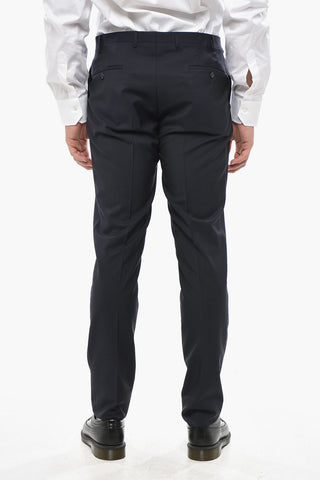Solid Color Virgin Wool and Mohair Pants with Belt Loops