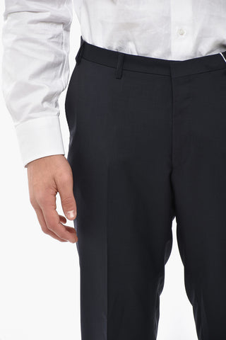 Solid Color Virgin Wool and Mohair Pants with Belt Loops