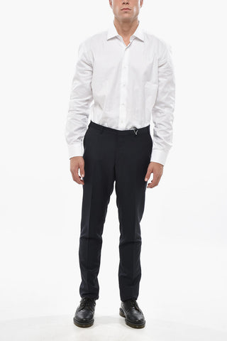 Solid Color Virgin Wool and Mohair Pants with Belt Loops