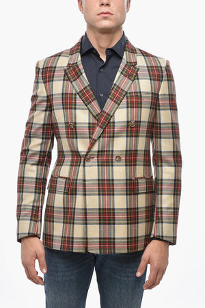 CC COLLECTION Giacca Doppiopetto in Lana Vergine con Motivo Tartan