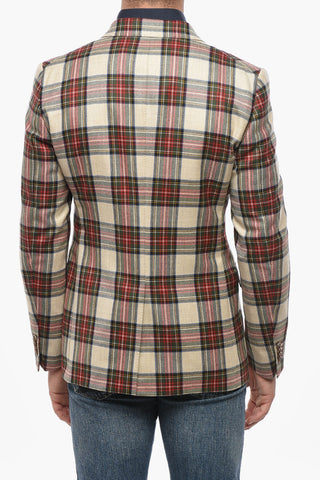 CC COLLECTION Virgin Wool Double-Breasted Jacket with Tartan Pattern