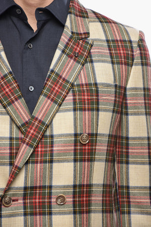 CC COLLECTION Giacca Doppiopetto in Lana Vergine con Motivo Tartan