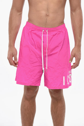 ICON Costume da Bagno Boxer in Tinta Unita con Logo Stampato