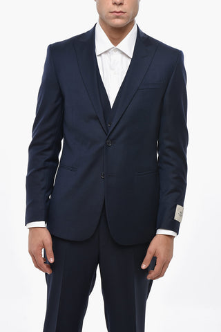 CC COLLECTION Virgin Wool Side Vents Peak Lapel 3 Piece Waistcoat Suit