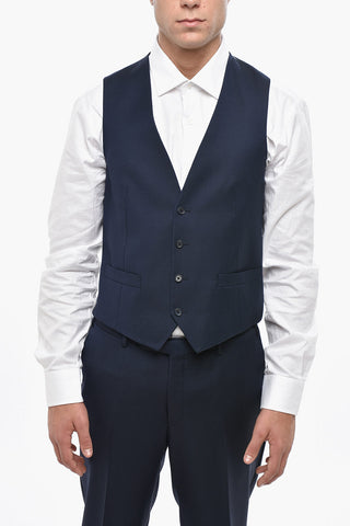 CC COLLECTION Virgin Wool Side Vents Peak Lapel 3 Piece Waistcoat Suit