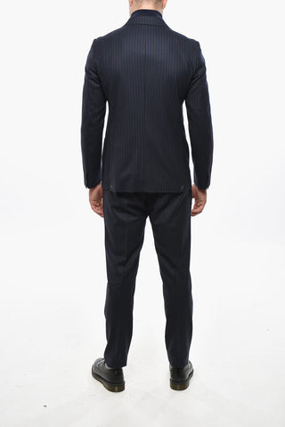 CC COLLECTION Virgin Wool Chalk-Stripe 3-Button Suit with Two Vents and Classic Lapel