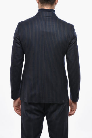 CC COLLECTION Virgin Wool Chalk-Stripe 3-Button Suit with Two Vents and Classic Lapel