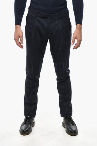 CC COLLECTION Virgin Wool Chalk-Stripe 3-Button Suit with Two Vents and Classic Lapel
