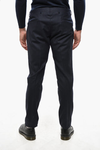 CC COLLECTION Virgin Wool Chalk-Stripe 3-Button Suit with Two Vents and Classic Lapel