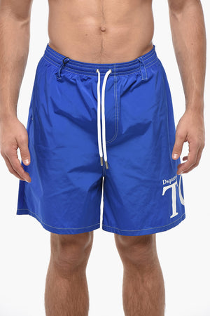 Solid-Color Boxer Swim Shorts with Monogram