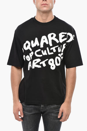 Rundhals-T-Shirt aus Baumwolle mit Kontrastprint