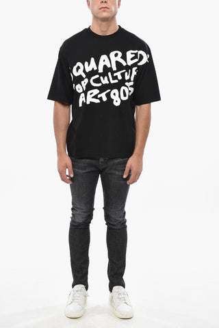 Cotton Crewneck T-Shirt with Contrast Print