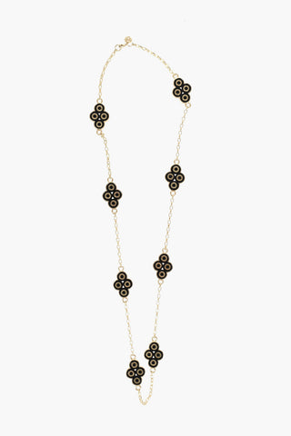 Golden Effect Metal CLOVER ROSARY Long Necklace with Resin Details
