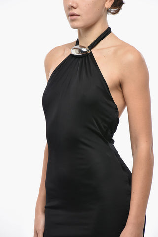 Maxidress 홀터넥 장식 브로치