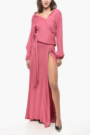 Long-Sleeve Maxi Wrap Dress
