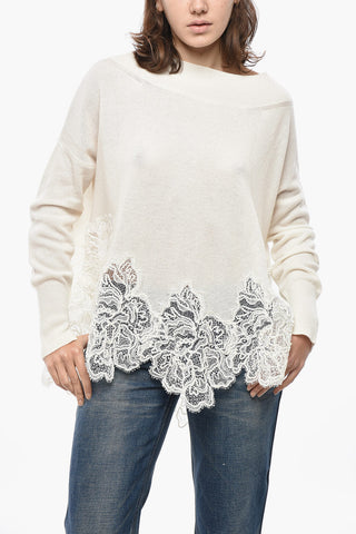 Pure Cashmere Turtleneck with Lace Hem
