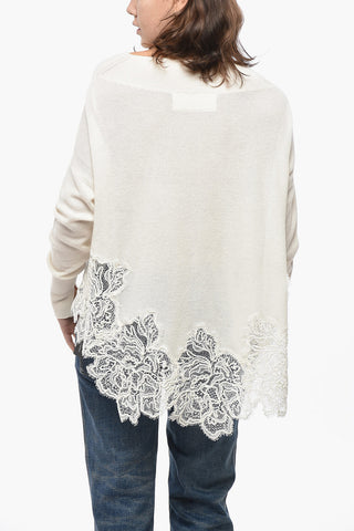 Pure Cashmere Turtleneck with Lace Hem