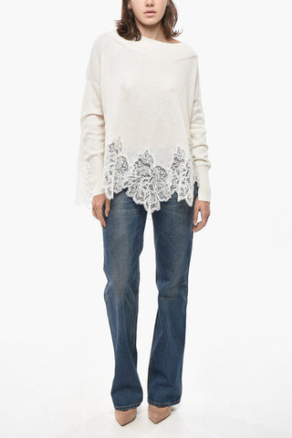 Pure Cashmere Turtleneck with Lace Hem