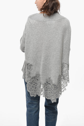 Turtleneck Pure Cashmere Sweater with Lace Hem
