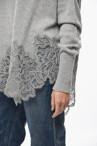Turtleneck Pure Cashmere Sweater with Lace Hem
