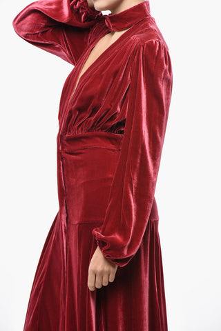 Velour Tie-Neck Shirt Dress with Flared Hem