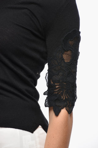 Merino Wool Crewneck with Lace Details