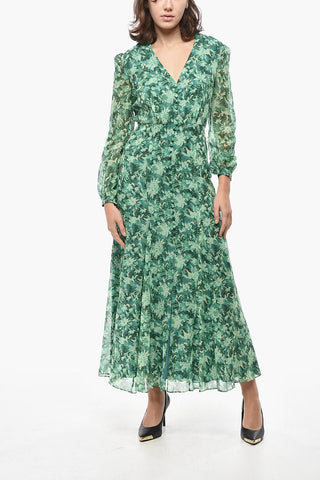 Silk Chiffon Shirt Dress ANNABELLE with Botanical Print