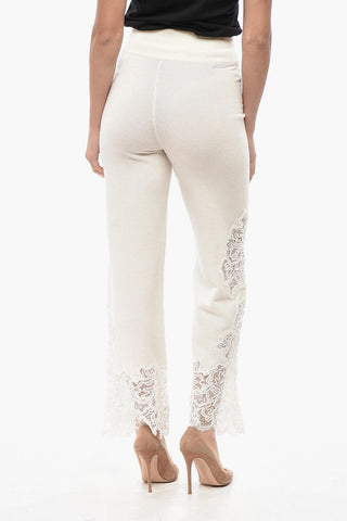 Pantaloni Palazzo in Cashmere con Fondo in Pizzo