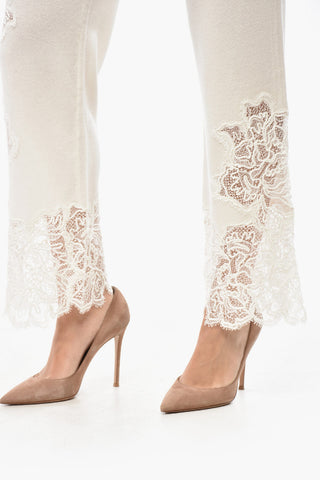 Pantaloni Palazzo in Cashmere con Fondo in Pizzo