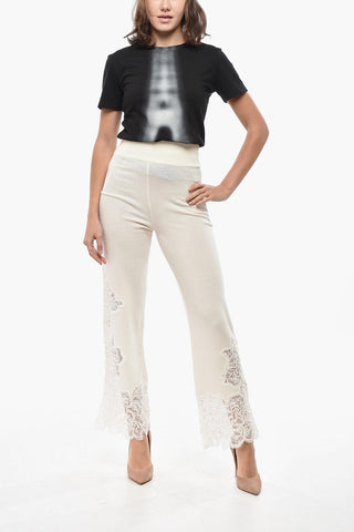 Pantaloni Palazzo in Cashmere con Fondo in Pizzo