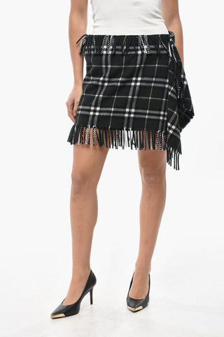 Cashmere-Mix-Tartan-Minirock SCARF mit Fransen