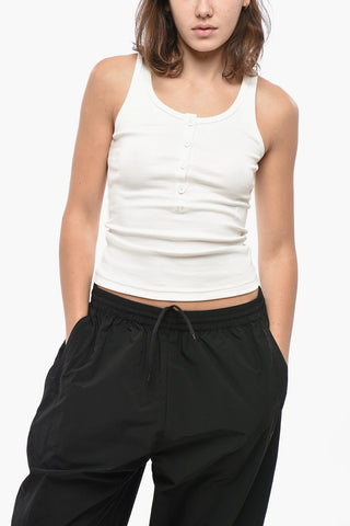 Tank Top in Cotone Stretch con Abbottonatura Frontale