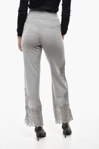 Pantaloni in Cashmere con Fondo in Pizzo
