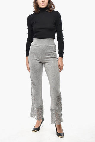 Pantaloni in Cashmere con Fondo in Pizzo