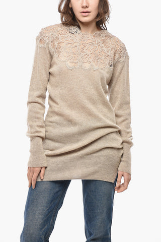 Pure Cashmere Sweater with Lace Insert