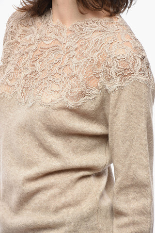 Pure Cashmere Sweater with Lace Insert