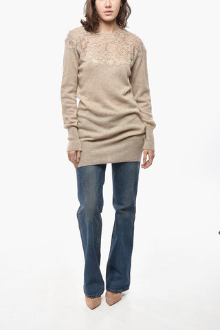 Pure Cashmere Sweater with Lace Insert