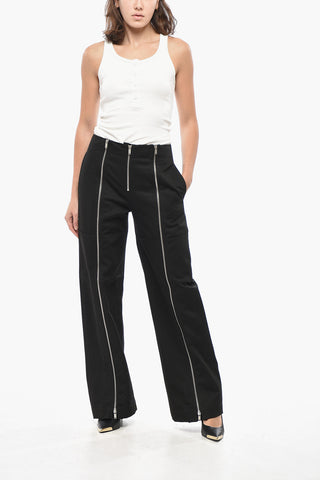 Straight-Fit Cotton Pants with Front Full Zips