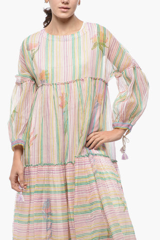 Flounced PINE Cotton Dress with Petticoat
