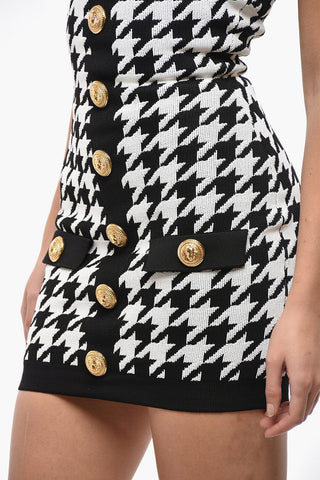 Two-Tone Houndstooth Dress with Gold Buttons