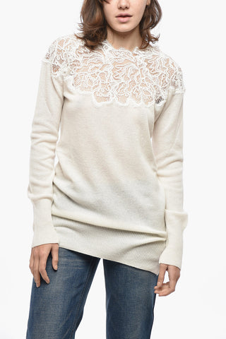 Maglia in Puro Cashmere con Inserto in Pizzo