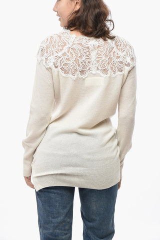 Maglia in Puro Cashmere con Inserto in Pizzo