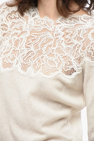 Maglia in Puro Cashmere con Inserto in Pizzo