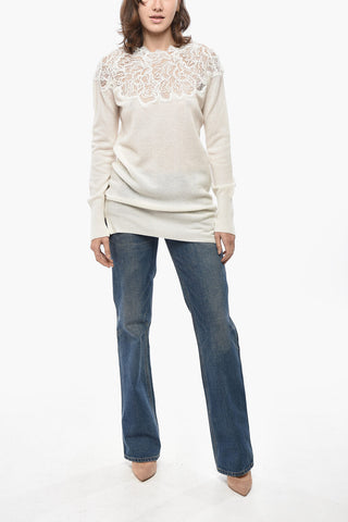 Maglia in Puro Cashmere con Inserto in Pizzo