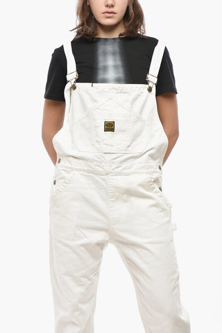 단색 데님 멜빵바지 로고 단추